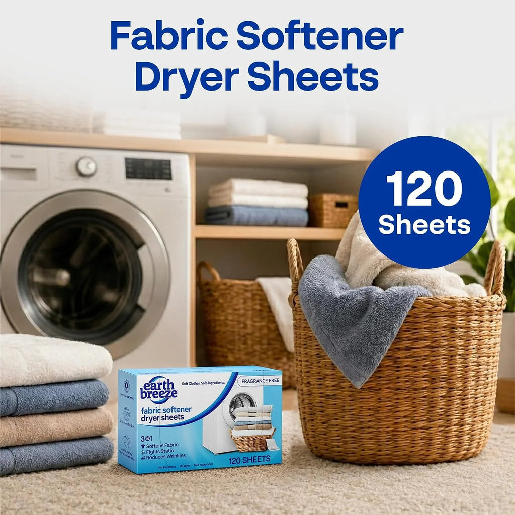 Earth Breeze Fabric Softener Dryer Sheets Fragrance Free (2 Pack)