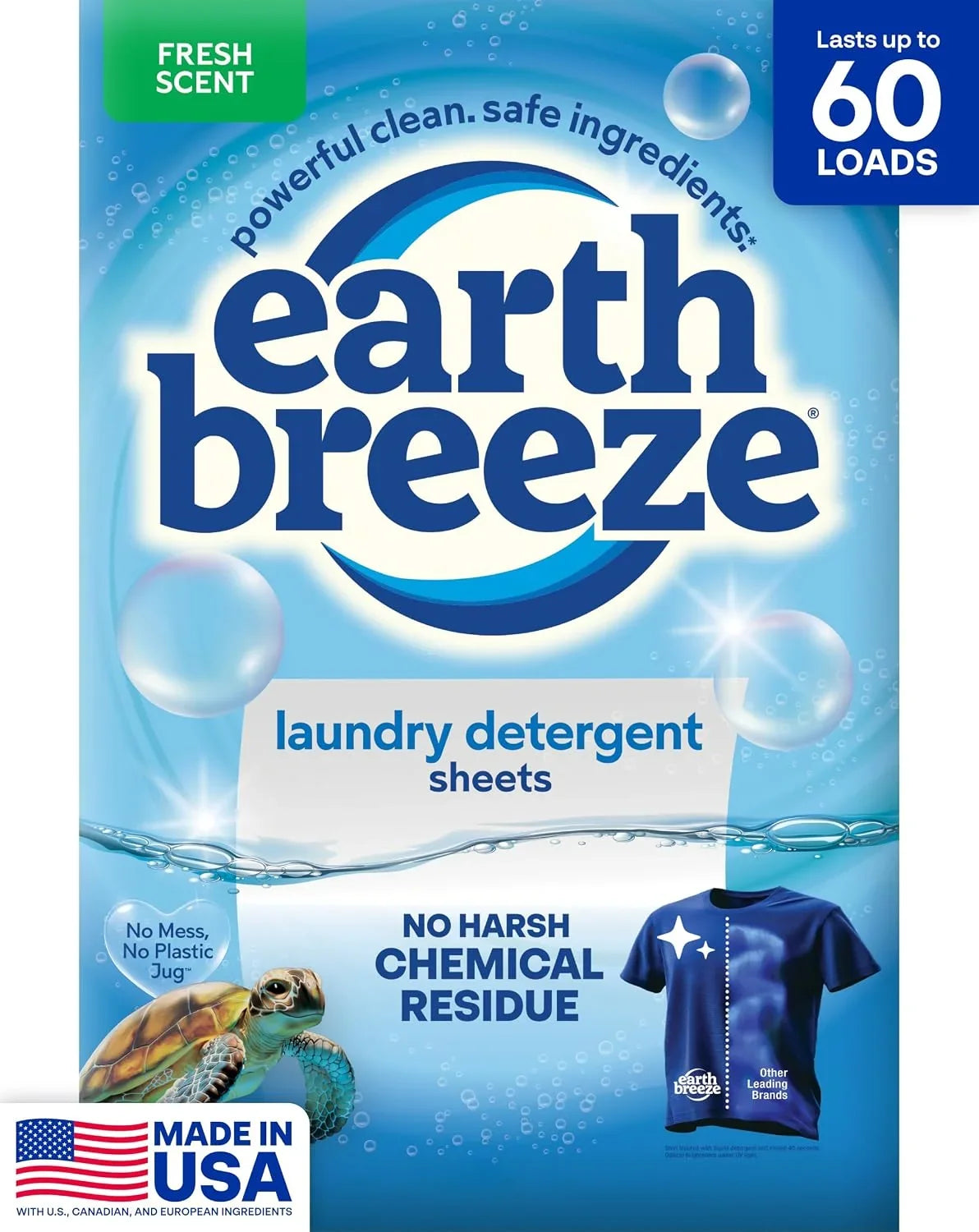 Earth Breeze Laundry Detergent Sheets Fresh Scent 60 Loads Main image