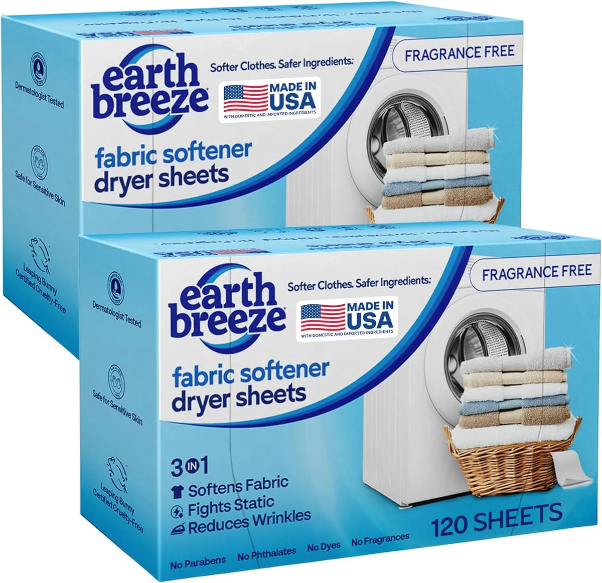 Earth Breeze Fabric Softener Dryer Sheets Fragrance Free (2 Pack) Main image