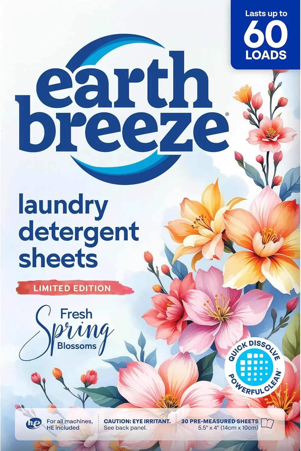 Earth Breeze Laundry Detergent Sheets Fresh Spring Blossoms 60 Loads Main image