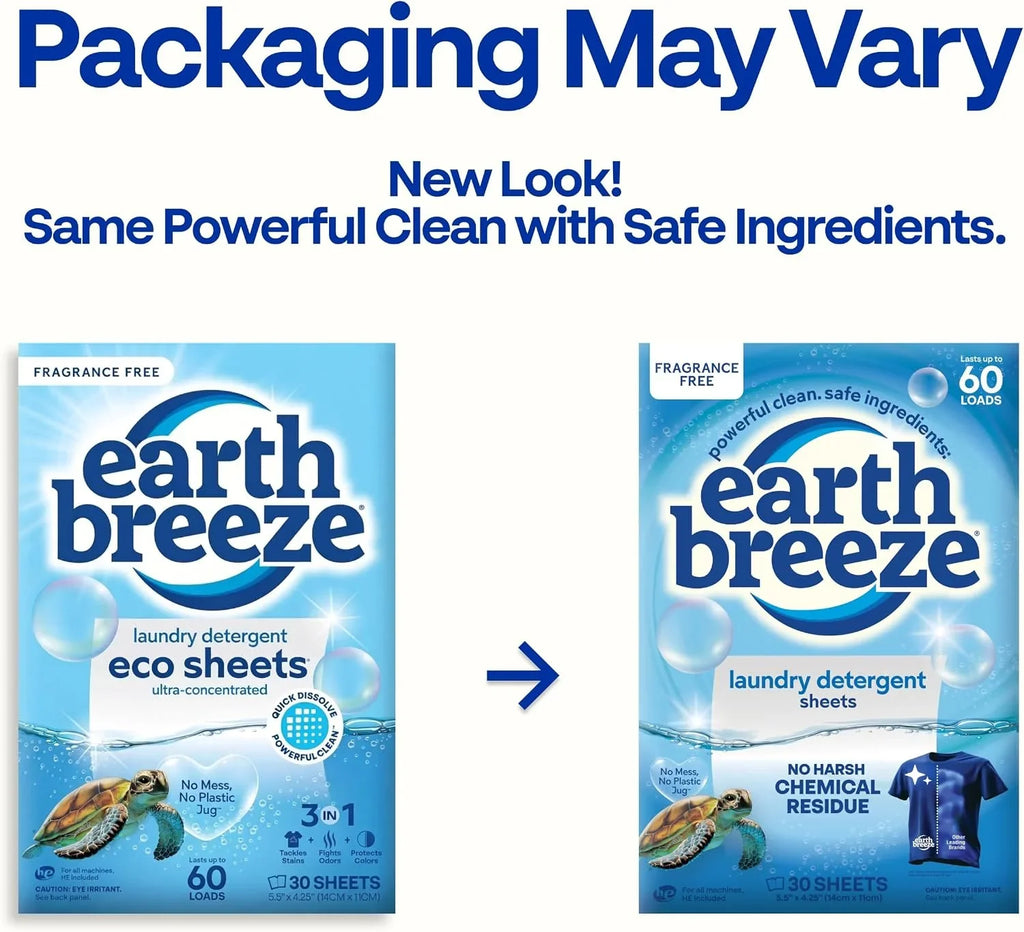 Earth Breeze Laundry Detergent Sheets Fragrance-Free 60 Loads