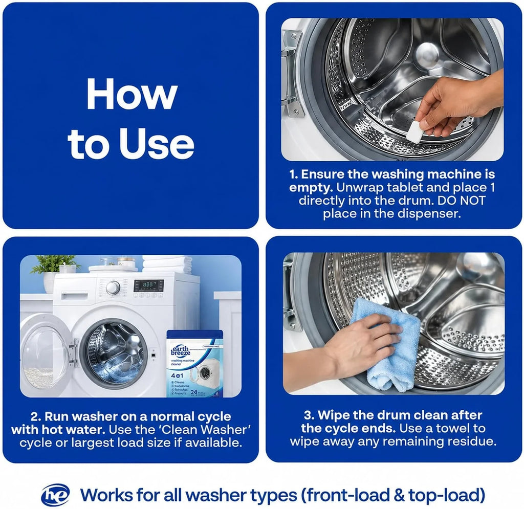 Earth Breeze Washing Machine Cleaner Tablets Fragrance-Free 1 Year Supply